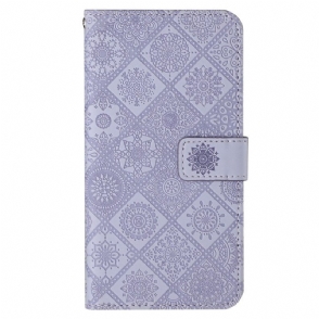 Folio-hoesje voor iPhone 14 Met Ketting Riem Tapijt Patroon