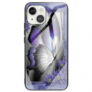 Hoesje voor iPhone 14 Paars Vlinder Gehard Glas