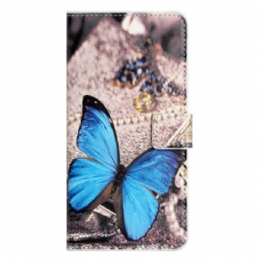 Leren Hoesje voor iPhone 14 Blauwe Vlinder