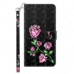 Leren Hoesje voor iPhone 14 Met Ketting Riem Rozen