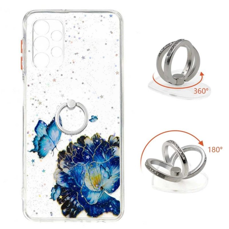 Hoesje voor Samsung Galaxy A32 5G Blauwe Bloemen En Vlinders Met Ring