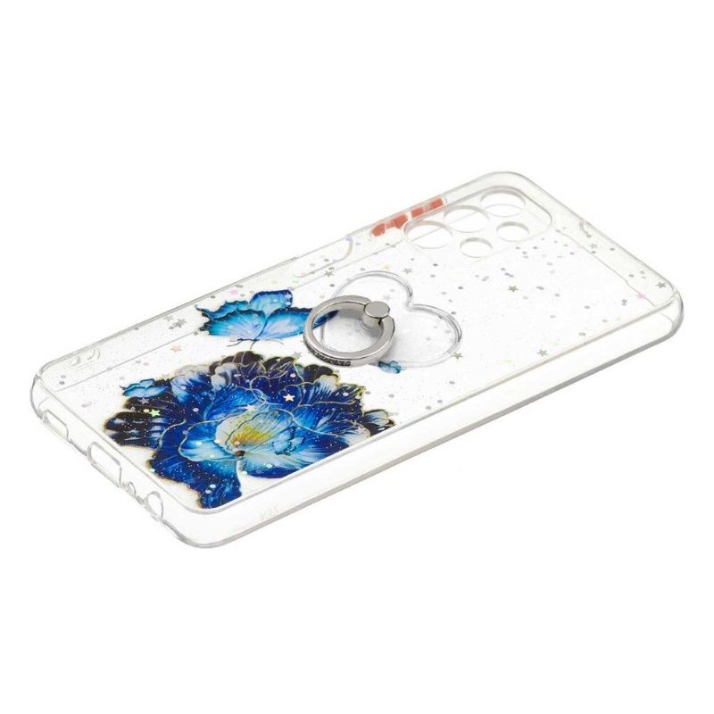 Hoesje voor Samsung Galaxy A32 5G Blauwe Bloemen En Vlinders Met Ring