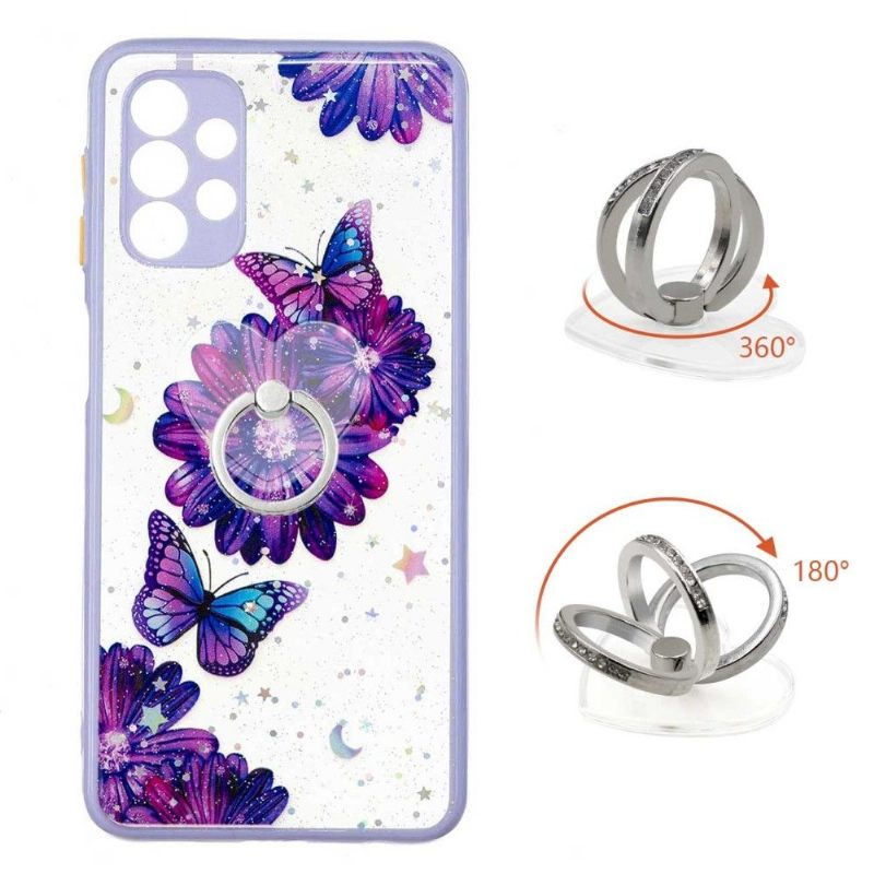 Hoesje voor Samsung Galaxy A32 5G Paarse Bloemen En Vlinders Met Ring