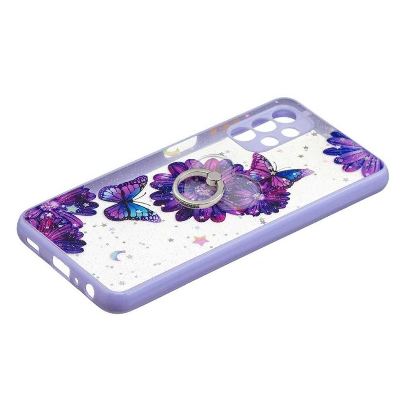 Hoesje voor Samsung Galaxy A32 5G Paarse Bloemen En Vlinders Met Ring