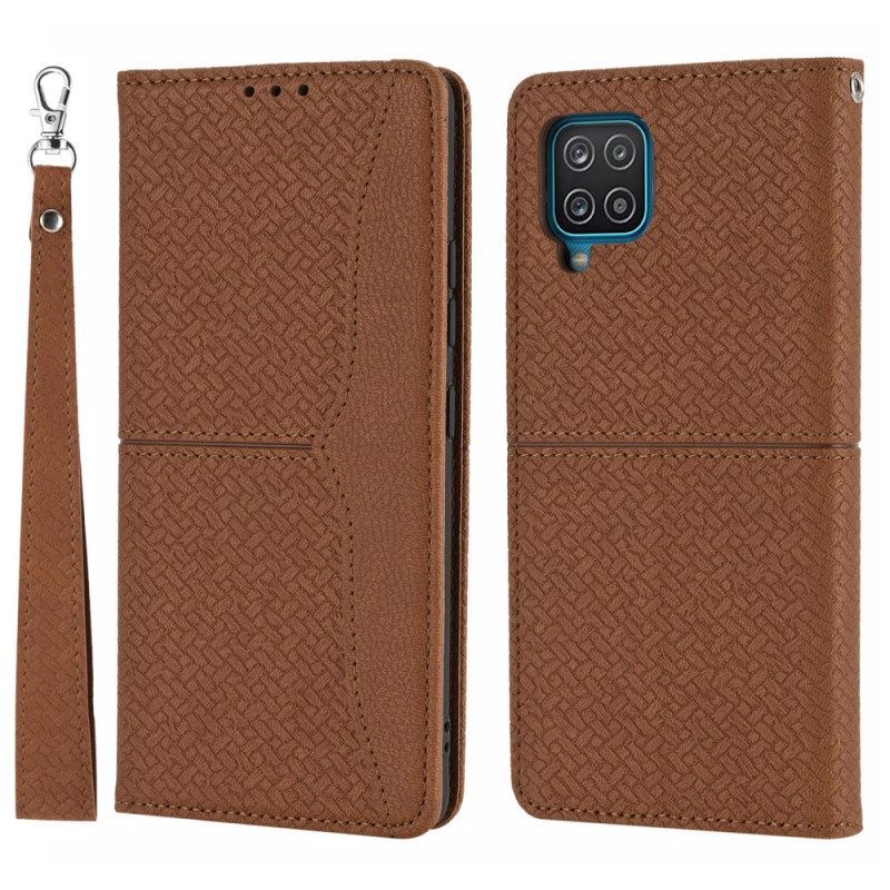 Bescherming Hoesje voor Samsung Galaxy M12 / A12 Met Ketting Folio-hoesje Geweven Leren Stijl Met Bandjes