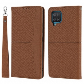 Bescherming Hoesje voor Samsung Galaxy M12 / A12 Met Ketting Folio-hoesje Geweven Leren Stijl Met Bandjes