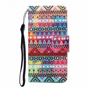 Flip Case voor Samsung Galaxy M12 / A12 Lappendeken Met Koord