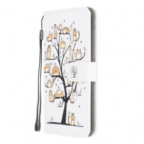 Flip Case voor Samsung Galaxy M12 / A12 Met Ketting Funky Cats Met Riem