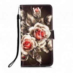 Folio-hoesje voor Samsung Galaxy M12 / A12 Gouden Rozen