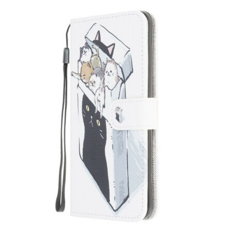 Folio-hoesje voor Samsung Galaxy M12 / A12 Met Ketting Levering Katten Met Strings