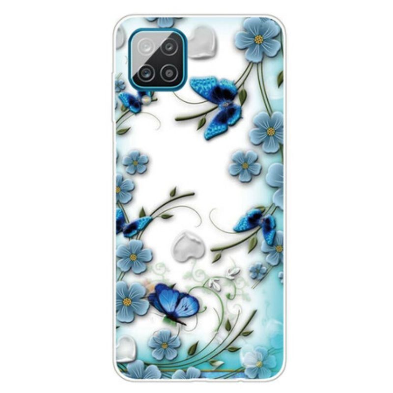 Hoesje voor Samsung Galaxy M12 / A12 Naadloze Retro Vlinders En Bloemen