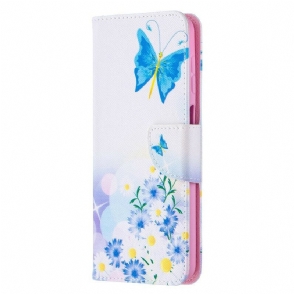 Leren Hoesje voor Samsung Galaxy M12 / A12 Geschilderde Vlinders En Bloemen