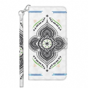 Leren Hoesje voor Samsung Galaxy M12 / A12 Lichte Vlekken Mandala Met Lanyard