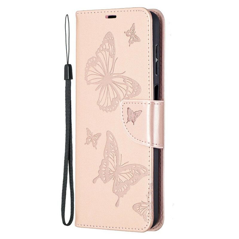 Leren Hoesje voor Samsung Galaxy M12 / A12 Vlinders Tijdens De Vlucht Met Lanyard