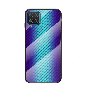 Telefoonhoesje voor Samsung Galaxy M12 / A12 Koolstofvezel Gehard Glas