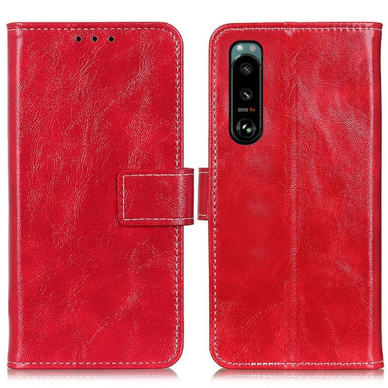 Folio-hoesje voor Sony Xperia 5 III Luxe Stiksels Met Leereffect