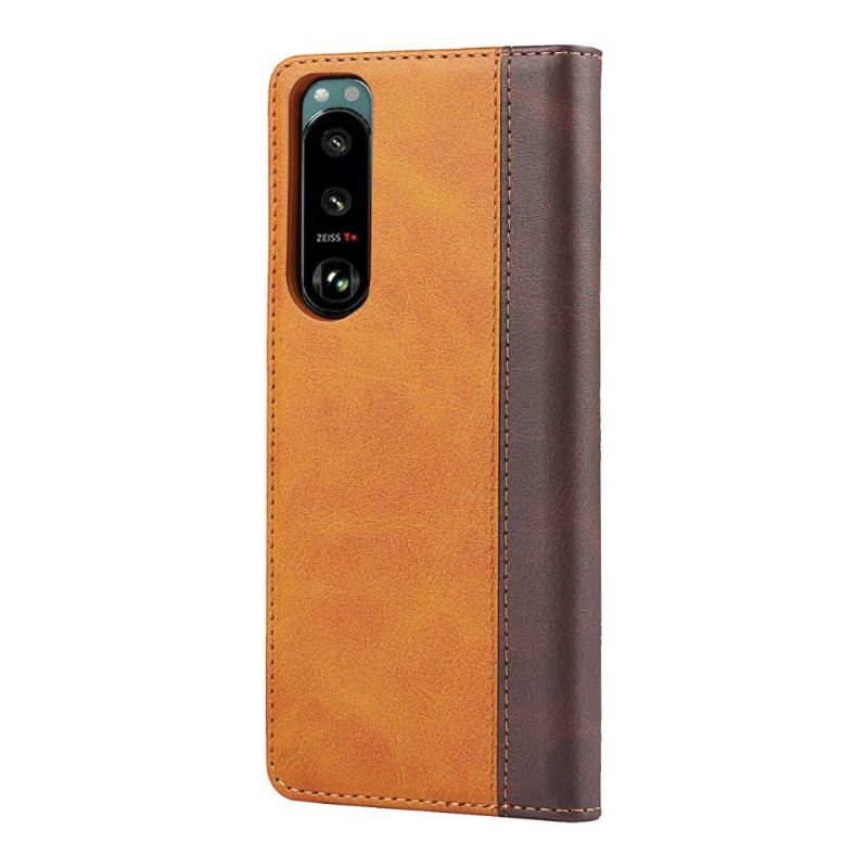 Leren Hoesje voor Sony Xperia 5 III Folio-hoesje Tweekleurige Flap Kaarthouder