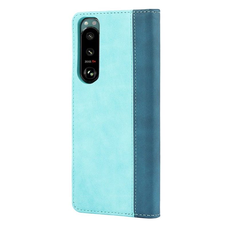 Leren Hoesje voor Sony Xperia 5 III Folio-hoesje Tweekleurige Flap Kaarthouder