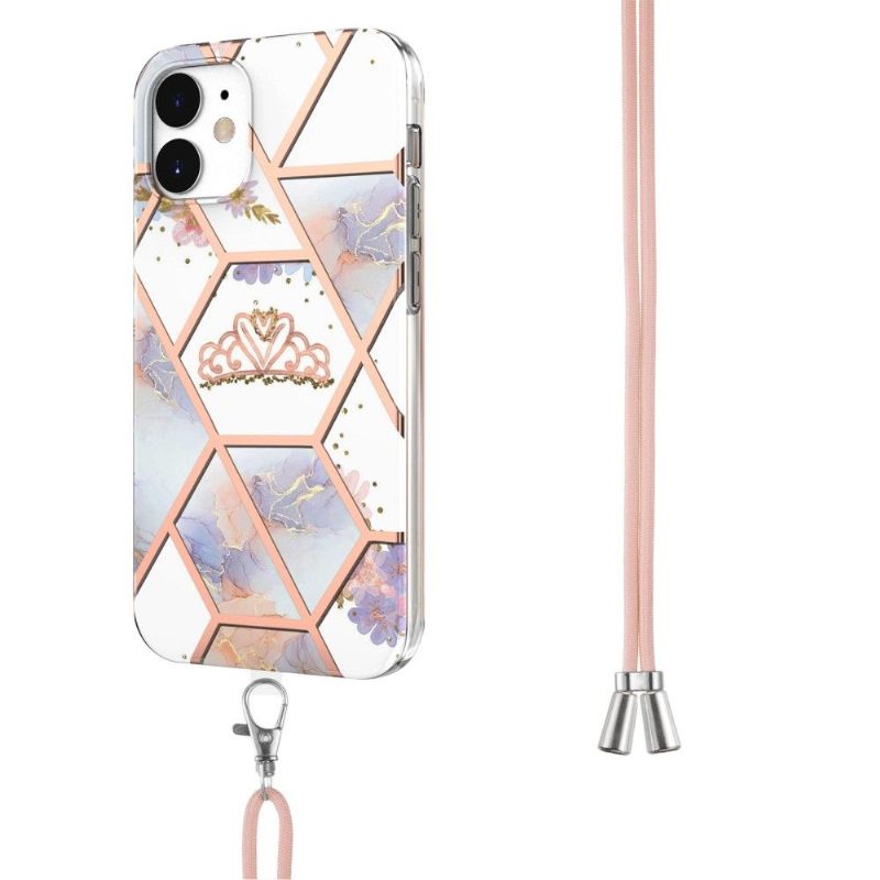 Hoesje voor iPhone 12 / 12 Pro Met Koord Marmer En Kroon