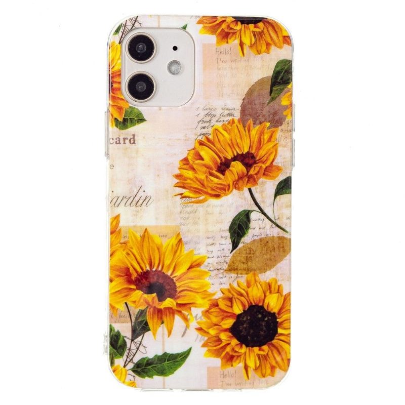 Hoesje voor iPhone 12 / 12 Pro Vintage Zonnebloem Fluorescerend