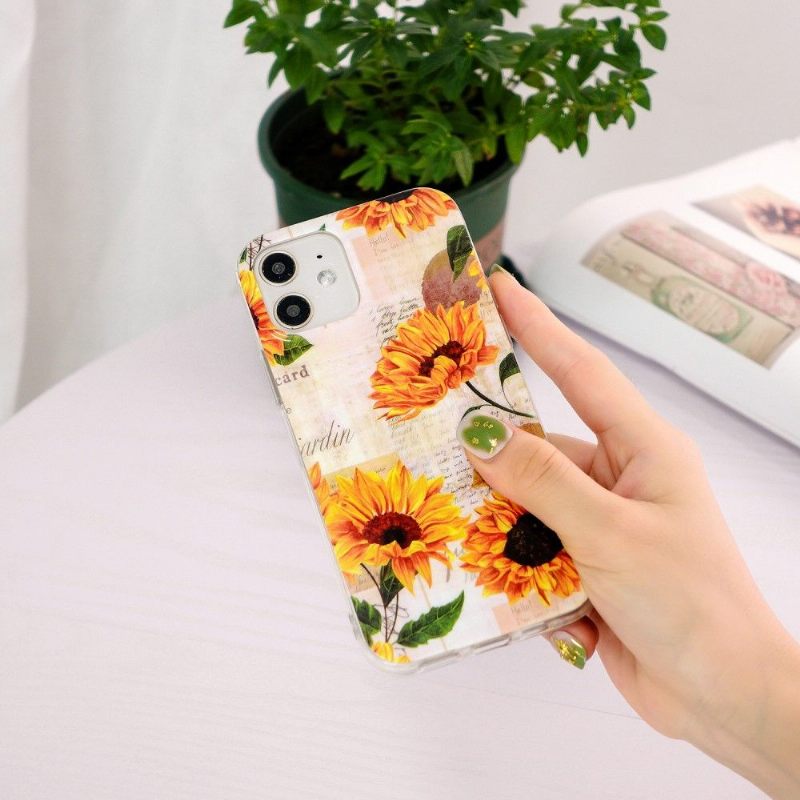 Hoesje voor iPhone 12 / 12 Pro Vintage Zonnebloem Fluorescerend