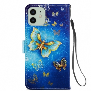 Leren Hoesje voor iPhone 12 / 12 Pro Gouden Vlinder