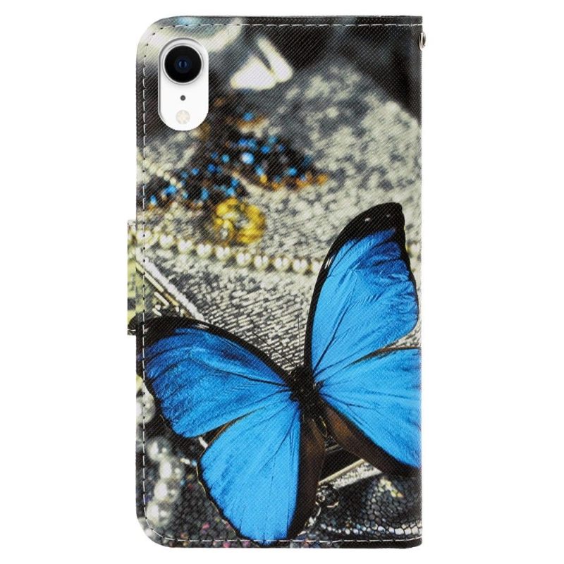 Folio-hoesje voor iPhone XR Anti-fall Blauwe Vlinder