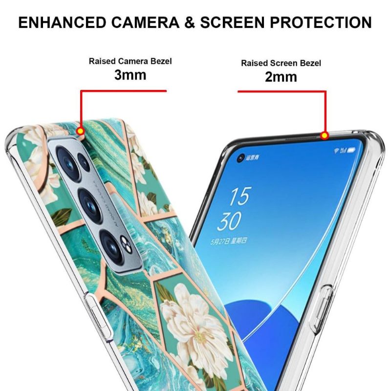 Telefoonhoesje voor Oppo Reno 6 Pro 5G Marmer En Witte Bloemen