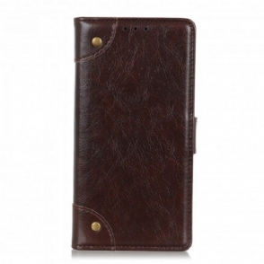 Flip Case voor Xiaomi Redmi Note 10 5G Stijl Nappa Lederen Vintage Klinknagels