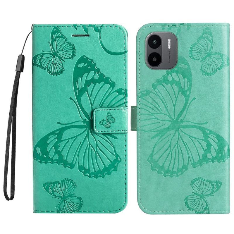 Flip Case voor Xiaomi Redmi A1 Met Ketting Gigantische Riemvlinders