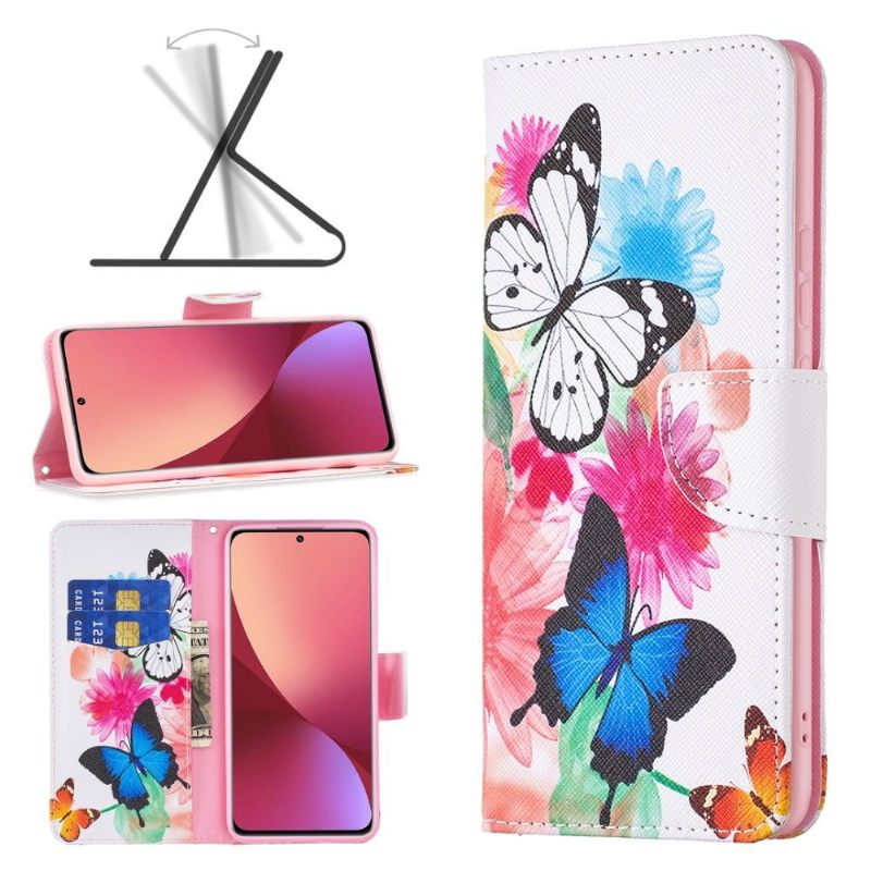 Folio-hoesje voor Xiaomi 12 Vlinders En Kleurrijke Bloemen