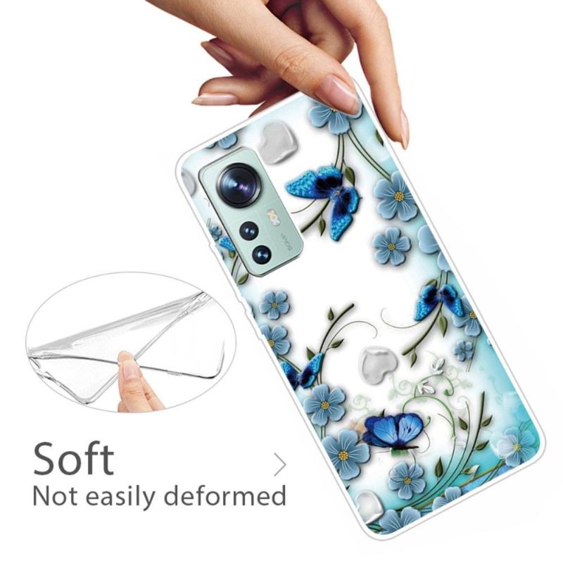 Hoesje voor Xiaomi 12 Blauwe Vlinders En Bloemen