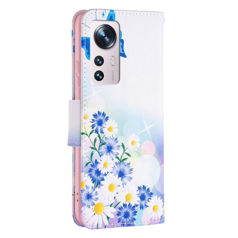 Leren Hoesje voor Xiaomi 12 Bescherming Vlinder En Madeliefjes