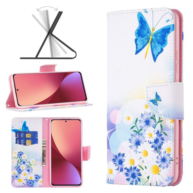 Leren Hoesje voor Xiaomi 12 Bescherming Vlinder En Madeliefjes