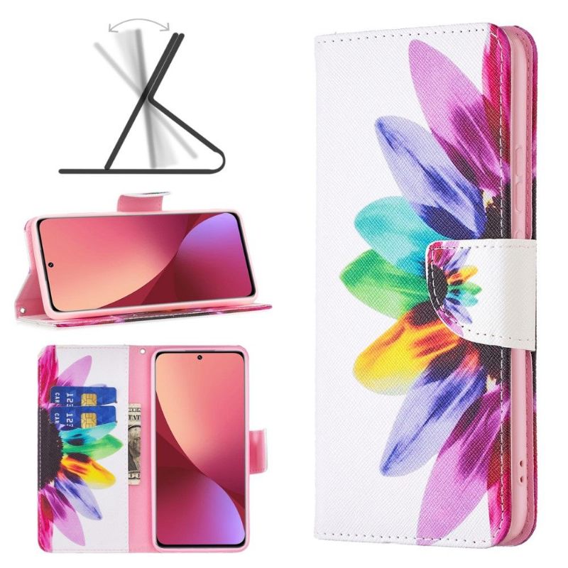 Leren Hoesje voor Xiaomi 12 Gekleurde Bloemblaadjes