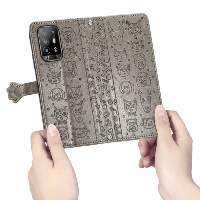 Flip Case voor Oppo A94 5G Ledereffect Met Dierenreliëf