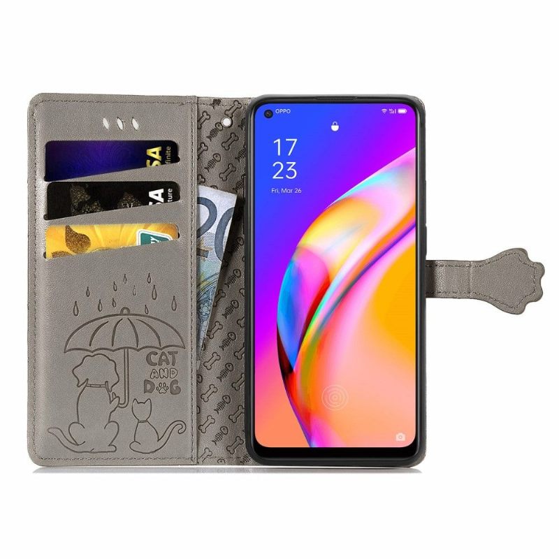 Flip Case voor Oppo A94 5G Ledereffect Met Dierenreliëf