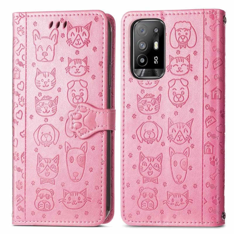 Flip Case voor Oppo A94 5G Ledereffect Met Dierenreliëf