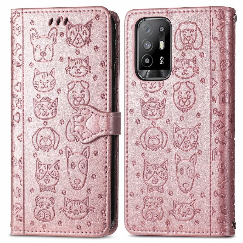 Flip Case voor Oppo A94 5G Ledereffect Met Dierenreliëf