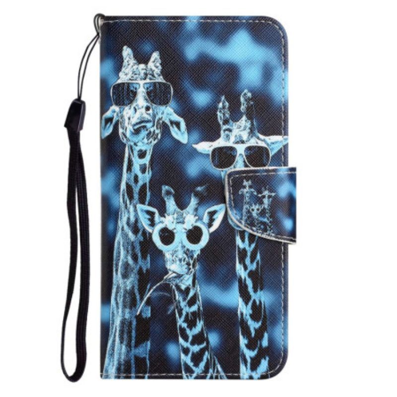 Folio-hoesje voor Samsung Galaxy S23 Plus 5G Met Ketting Alleen Giraffen Met Riemen