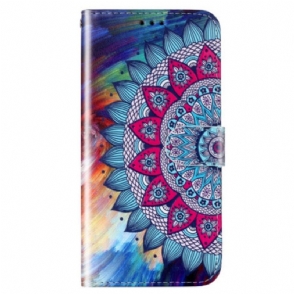 Folio-hoesje voor Samsung Galaxy S23 Plus 5G Met Ketting Kleurrijke Strappy Mandala