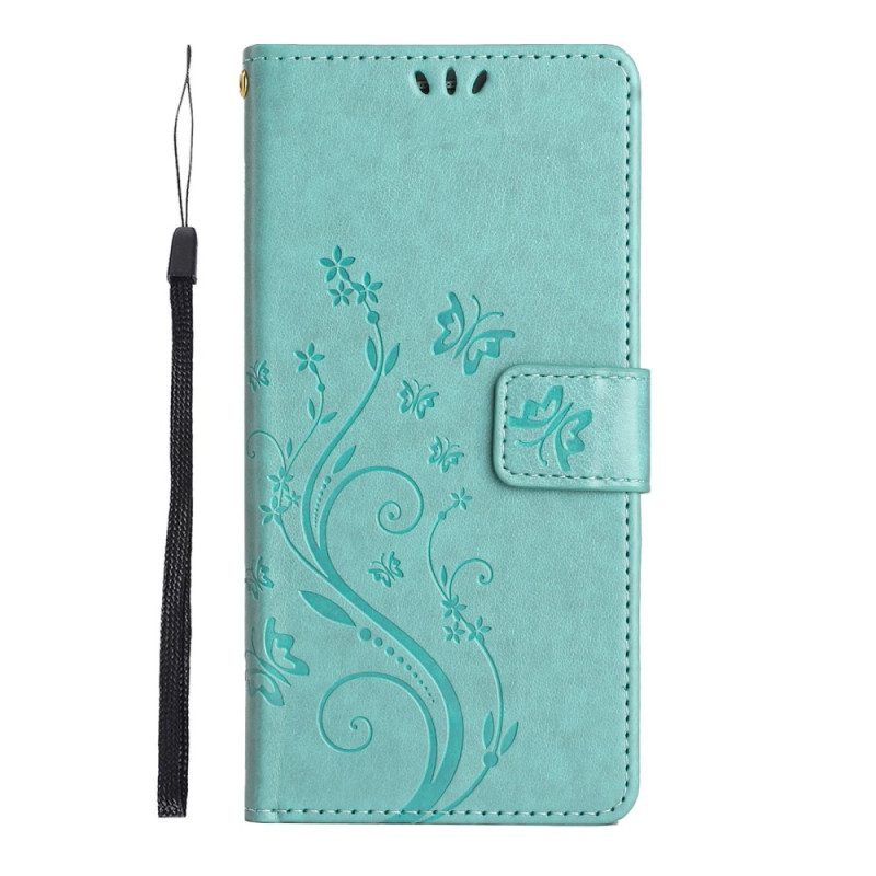 Folio-hoesje voor Samsung Galaxy S23 Plus 5G Met Ketting Strakke Bloemen