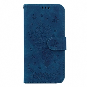 Folio-hoesje voor Samsung Galaxy S23 Plus 5G Met Ketting Strappy Rozen En Vlinders