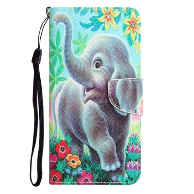 Folio-hoesje voor Samsung Galaxy S23 Plus 5G Met Ketting String Olifant