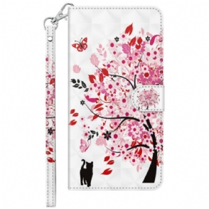 Leren Hoesje voor Samsung Galaxy S23 Plus 5G Met Ketting Boom En Strappy Cat