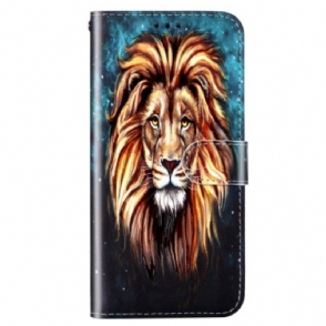 Leren Hoesje voor Samsung Galaxy S23 Plus 5G Met Ketting Lanyard Leeuw