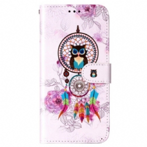 Leren Hoesje voor Samsung Galaxy S23 Plus 5G Met Ketting Uil Dromenvanger Met Riem