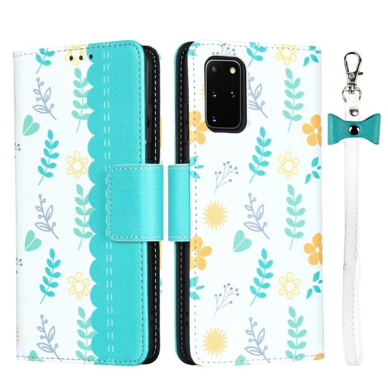 Leren Hoesje voor Samsung Galaxy S20 Plus Bescherming Virginia Bloemen Met Riem