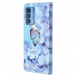 Folio-hoesje voor Motorola Edge 20 Pro Vlinder En Blauwe Bloemen