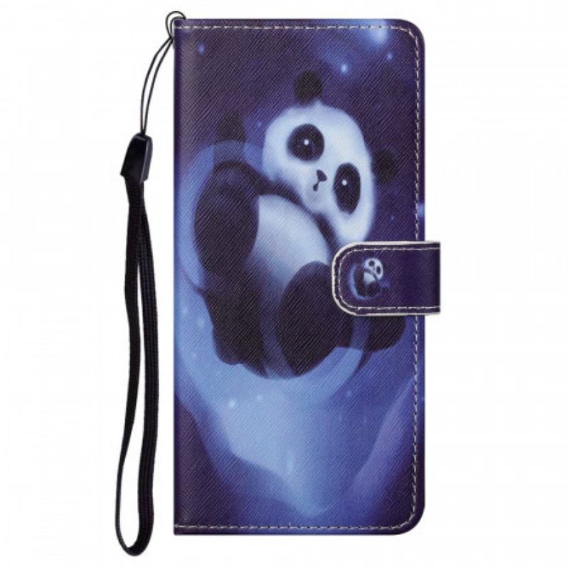 Folio-hoesje voor Moto G71 5G Met Ketting Panda Space Met Sleutelkoord